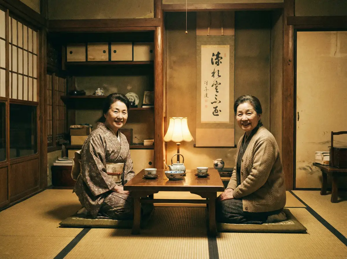 两位优雅的 青柠TV在线观看 在日式茶室中品茶交谈